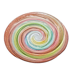Murano Glass Platter Hand Blown Multi Color Round Swirl 16" Wide Holiday Serving